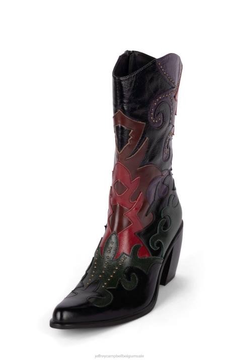 vrouwen Jeffrey Campbell opzadelen zwart multi V2LZ661 enkel laarzen