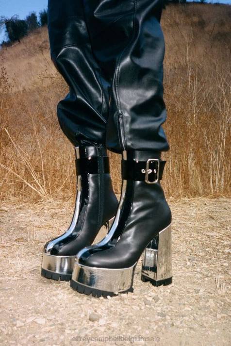 vrouwen Jeffrey Campbell robotachtig zwart zilver metallic V2LZ312 enkel laarzen