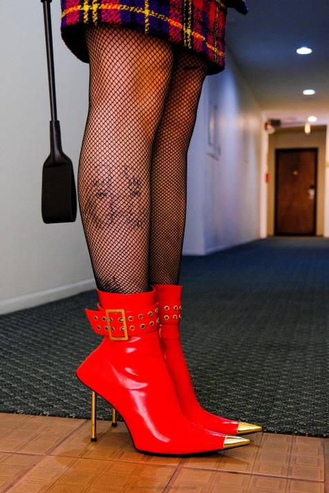 vrouwen Jeffrey Campbell slagkracht rood goud V2LZ310 enkel laarzen