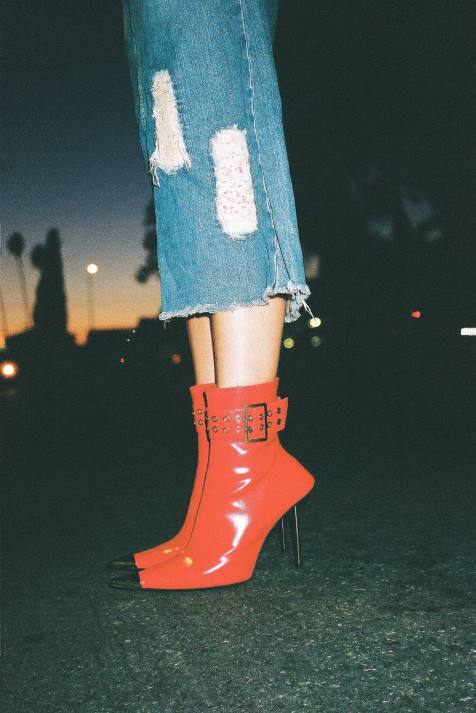 vrouwen Jeffrey Campbell slagkracht rood goud V2LZ310 enkel laarzen