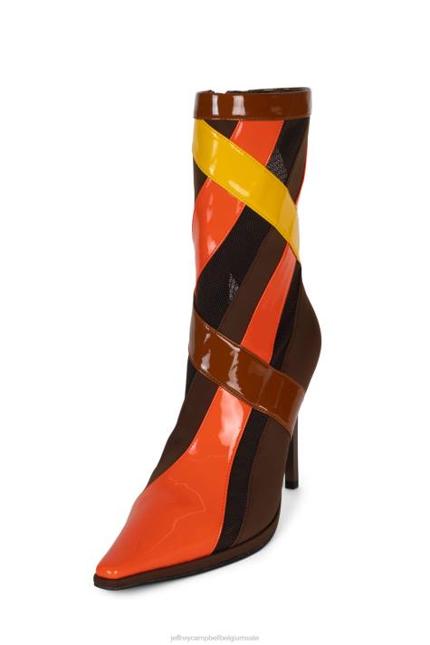 vrouwen Jeffrey Campbell strepen oranjebruin lak multi V2LZ302 enkel laarzen