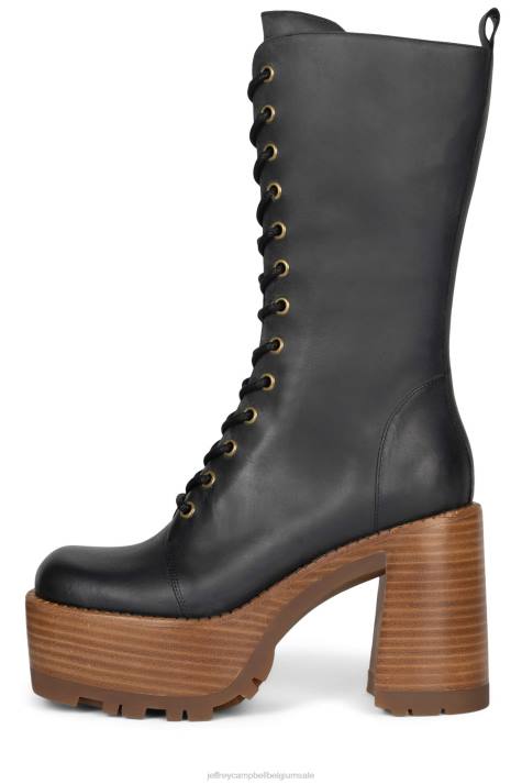 vrouwen Jeffrey Campbell theband-lu zwarte gekke paardbruine stapel V2LZ639 enkel laarzen