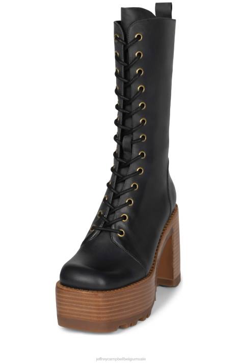 vrouwen Jeffrey Campbell theband-lu zwarte gekke paardbruine stapel V2LZ639 enkel laarzen