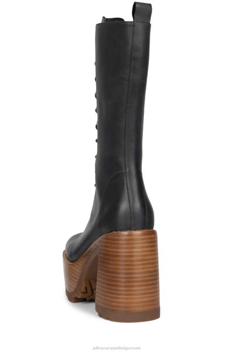 vrouwen Jeffrey Campbell theband-lu zwarte gekke paardbruine stapel V2LZ639 enkel laarzen