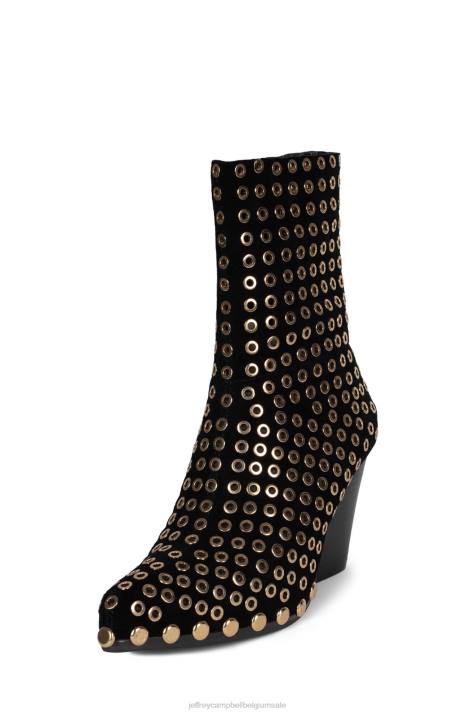 vrouwen Jeffrey Campbell walton-e zwart suède goud V2LZ626 enkel laarzen