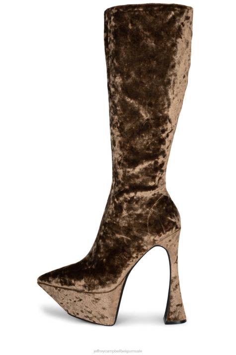 vrouwen Jeffrey Campbell Ze gaat taupe geplet fluweel V2LZ742 laarzen van knie tot dij