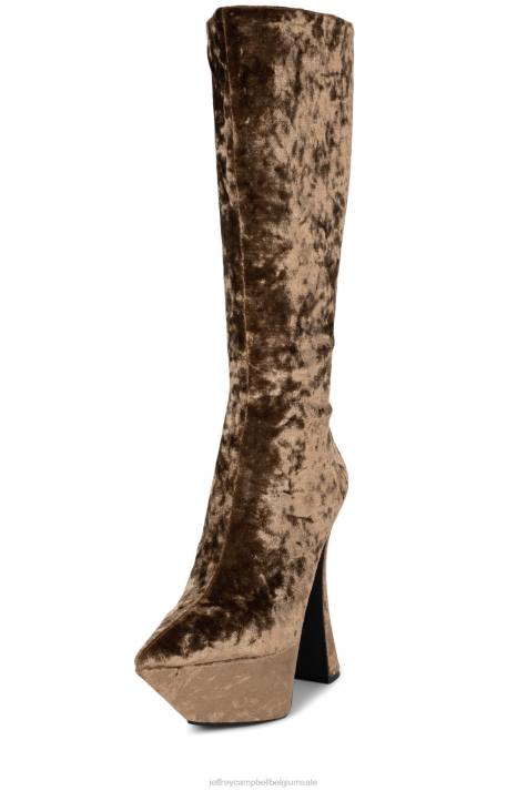 vrouwen Jeffrey Campbell Ze gaat taupe geplet fluweel V2LZ742 laarzen van knie tot dij