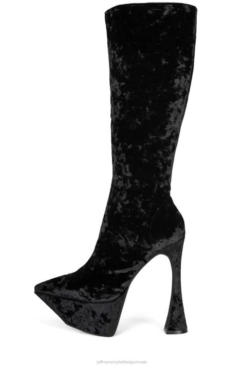 vrouwen Jeffrey Campbell Ze gaat zwart geplet fluweel V2LZ743 laarzen van knie tot dij