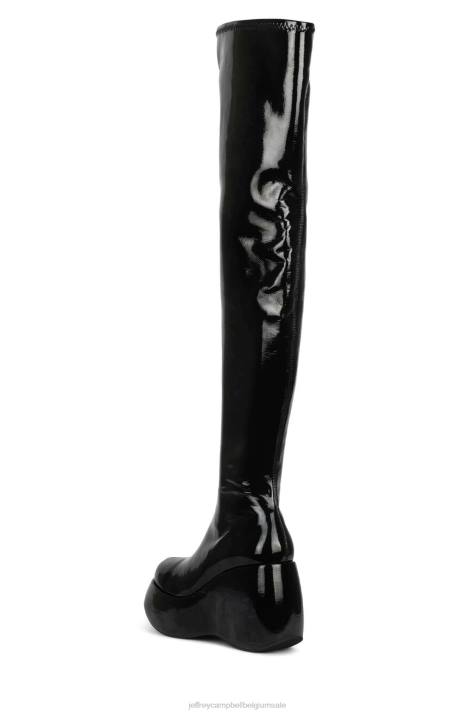 vrouwen Jeffrey Campbell alita-kh zwart gekreukt patent V2LZ783 laarzen van knie tot dij