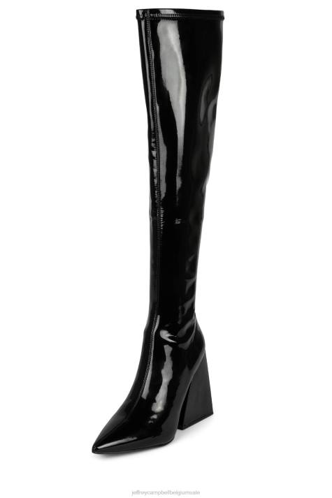 vrouwen Jeffrey Campbell appelleert zwart patent V2LZ817 laarzen van knie tot dij