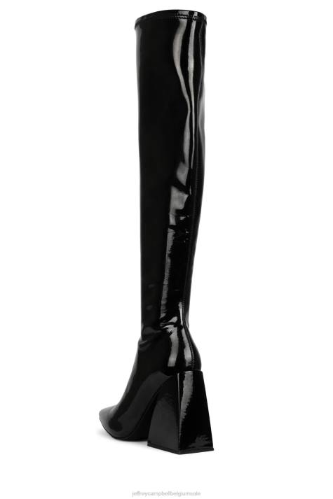 vrouwen Jeffrey Campbell appelleert zwart patent V2LZ817 laarzen van knie tot dij