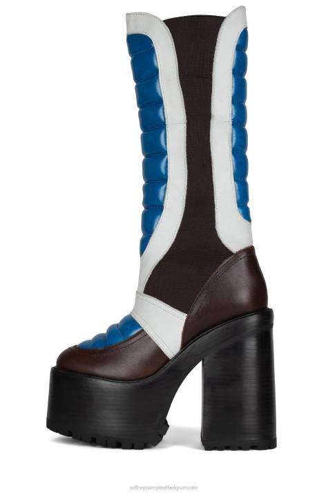 vrouwen Jeffrey Campbell crossmotor zwart blauw wit V2LZ689 laarzen van knie tot dij