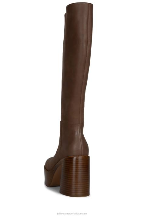 vrouwen Jeffrey Campbell de band bruinbruine Poolse stapel V2LZ877 laarzen van knie tot dij