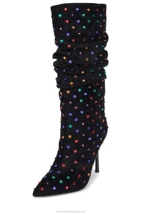 vrouwen Jeffrey Campbell de stoeterij zwart suède multi V2LZ758 laarzen van knie tot dij
