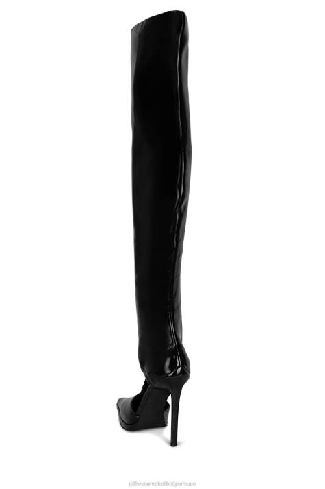 vrouwen Jeffrey Campbell draaikolk zwart gekreukt patent V2LZ862 laarzen van knie tot dij