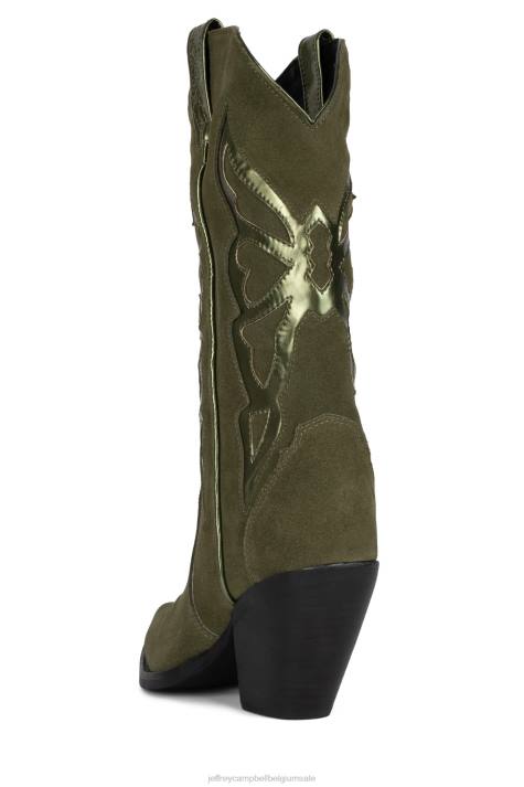vrouwen Jeffrey Campbell fladderend olijf suède olijf metallic V2LZ778 laarzen van knie tot dij