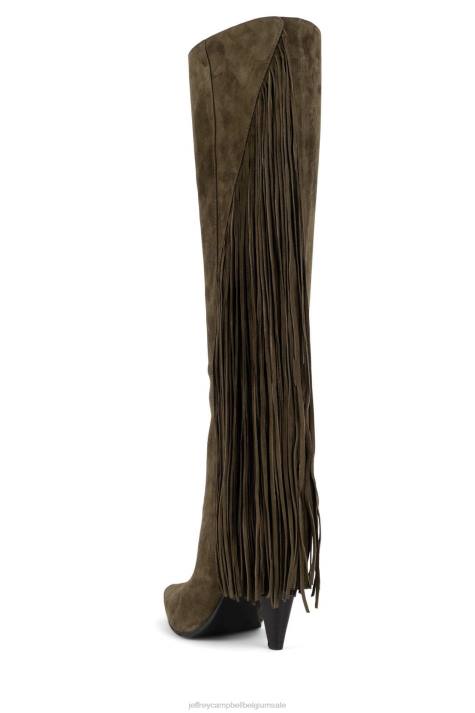 vrouwen Jeffrey Campbell galopperen kaki suède V2LZ827 laarzen van knie tot dij