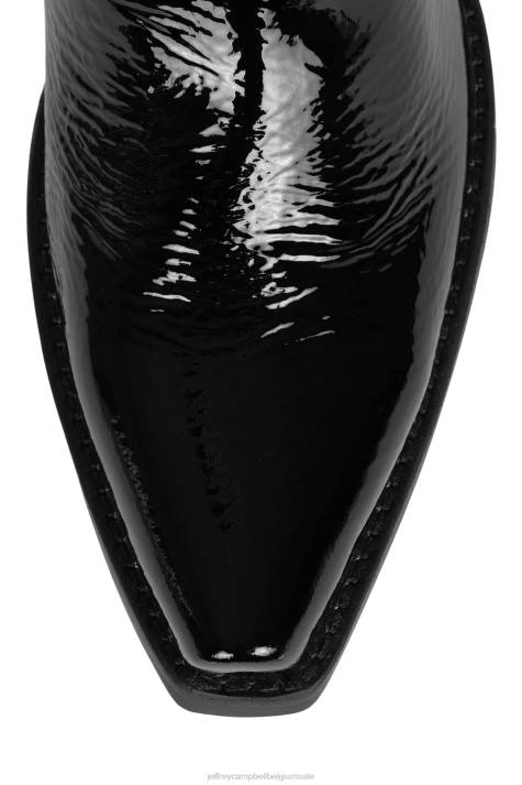 vrouwen Jeffrey Campbell klrcobra-2 zwarte gekreukte pat gele pat V2LZ865 laarzen van knie tot dij