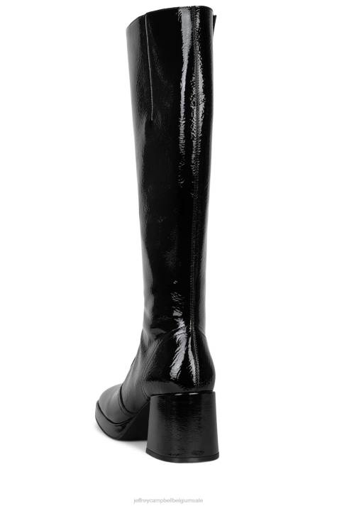 vrouwen Jeffrey Campbell landhuis zwart gekreukt patent V2LZ852 laarzen van knie tot dij