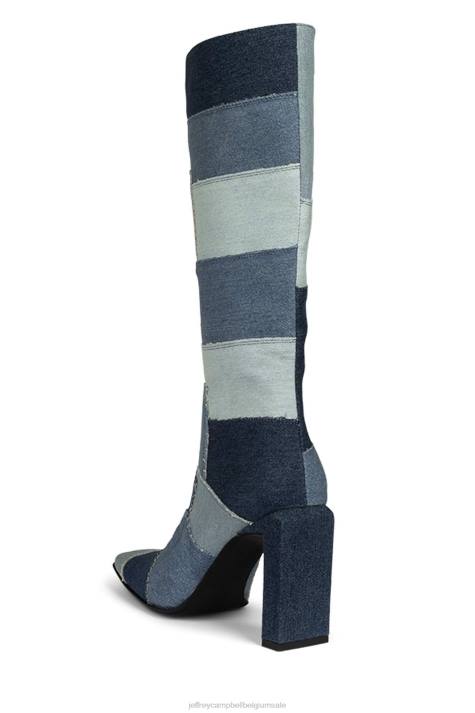 vrouwen Jeffrey Campbell lichtsnelheid denim multi V2LZ781 laarzen van knie tot dij