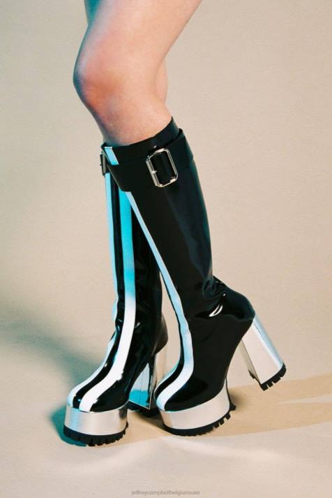 vrouwen Jeffrey Campbell matrixen zwart wit zilver V2LZ672 laarzen van knie tot dij