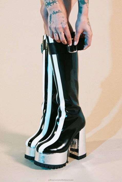 vrouwen Jeffrey Campbell matrixen zwart wit zilver V2LZ672 laarzen van knie tot dij