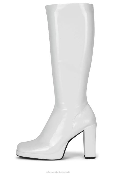 vrouwen Jeffrey Campbell minimaal wit gekreukt patent V2LZ853 laarzen van knie tot dij