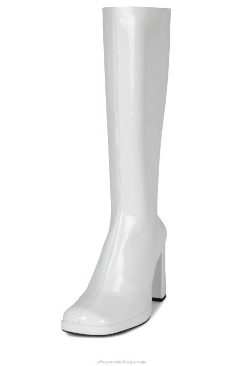vrouwen Jeffrey Campbell minimaal wit gekreukt patent V2LZ853 laarzen van knie tot dij