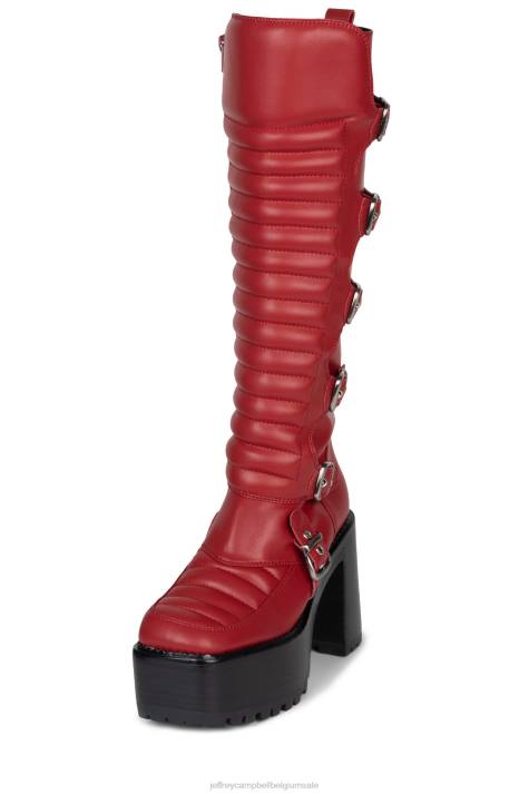 vrouwen Jeffrey Campbell motor-xx rood V2LZ684 laarzen van knie tot dij