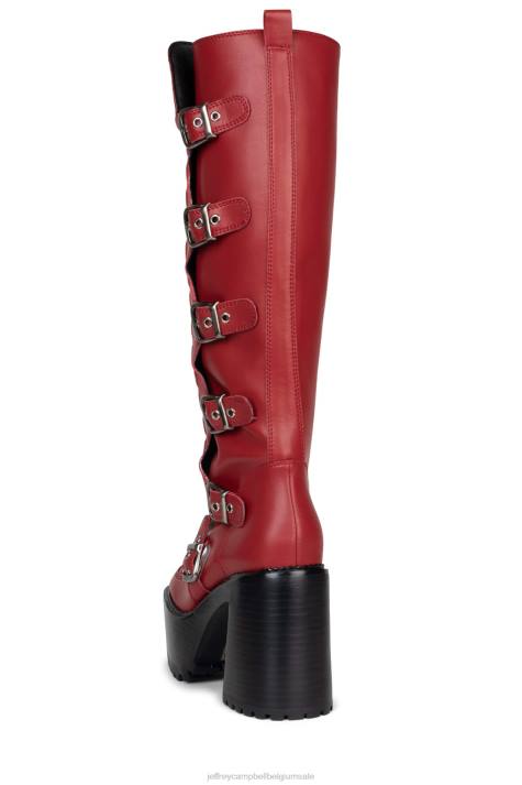vrouwen Jeffrey Campbell motor-xx rood V2LZ684 laarzen van knie tot dij