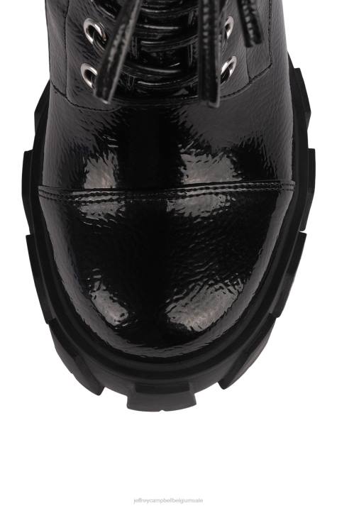 vrouwen Jeffrey Campbell mythisch zwart gekreukt patent V2LZ727 laarzen van knie tot dij
