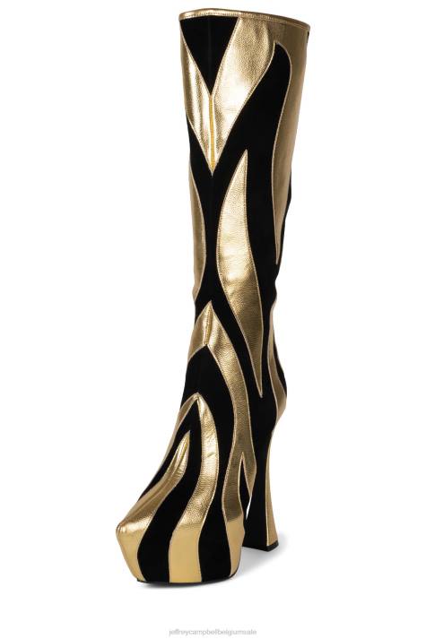 vrouwen Jeffrey Campbell ongetemd zwart suède goud V2LZ847 laarzen van knie tot dij