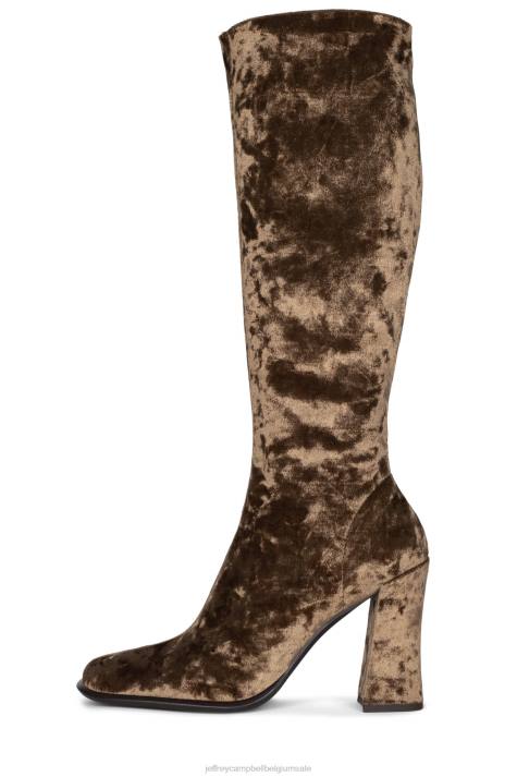 vrouwen Jeffrey Campbell ontstaan taupe geplet fluweel V2LZ766 laarzen van knie tot dij