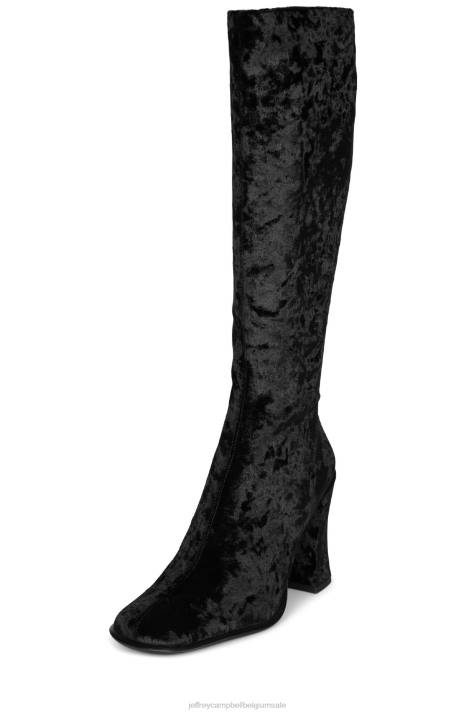 vrouwen Jeffrey Campbell ontstaan zwart geplet fluweel V2LZ768 laarzen van knie tot dij