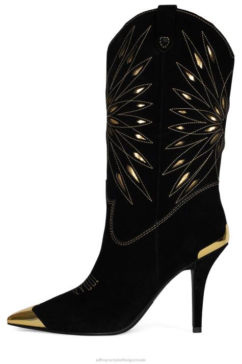 vrouwen Jeffrey Campbell paso-roble zwart suède goud V2LZ769 laarzen van knie tot dij