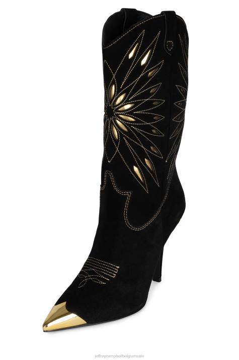 vrouwen Jeffrey Campbell paso-roble zwart suède goud V2LZ769 laarzen van knie tot dij