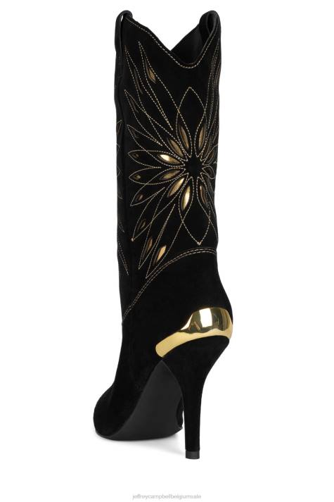 vrouwen Jeffrey Campbell paso-roble zwart suède goud V2LZ769 laarzen van knie tot dij