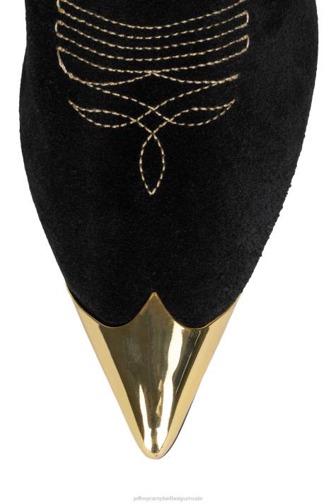 vrouwen Jeffrey Campbell paso-roble zwart suède goud V2LZ769 laarzen van knie tot dij