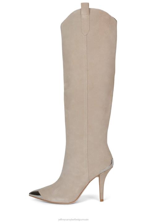 vrouwen Jeffrey Campbell potverdorie beige suède zilver V2LZ841 laarzen van knie tot dij