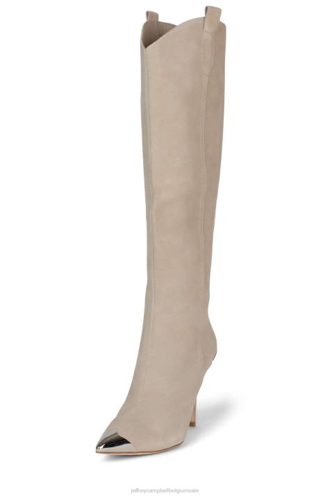 vrouwen Jeffrey Campbell potverdorie beige suède zilver V2LZ841 laarzen van knie tot dij