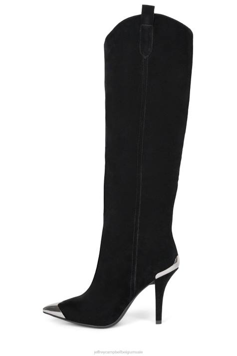 vrouwen Jeffrey Campbell potverdorie zwart suède zilver V2LZ840 laarzen van knie tot dij