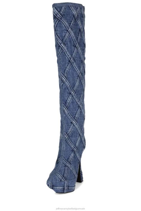 vrouwen Jeffrey Campbell schattige jeans blauwe denim combi V2LZ705 laarzen van knie tot dij