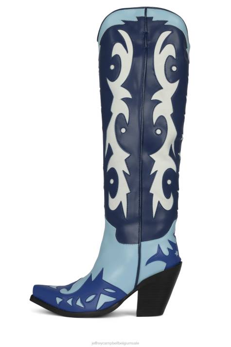 vrouwen Jeffrey Campbell starwood-2 blauwe combi V2LZ788 laarzen van knie tot dij