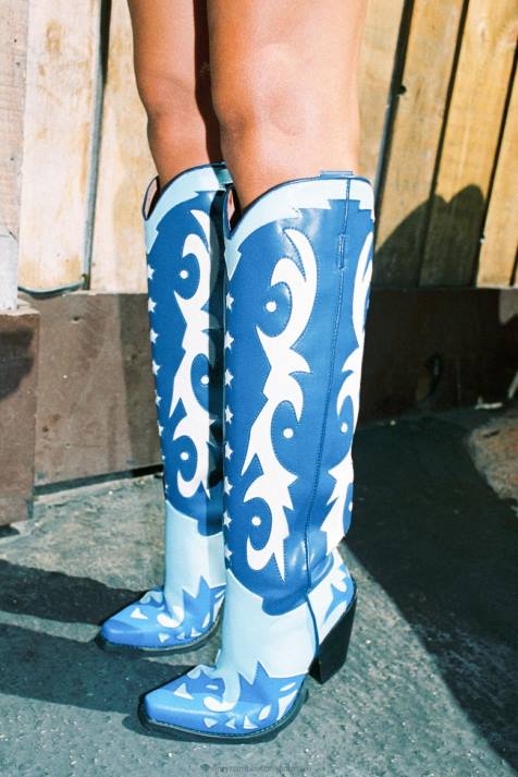 vrouwen Jeffrey Campbell starwood-2 blauwe combi V2LZ788 laarzen van knie tot dij