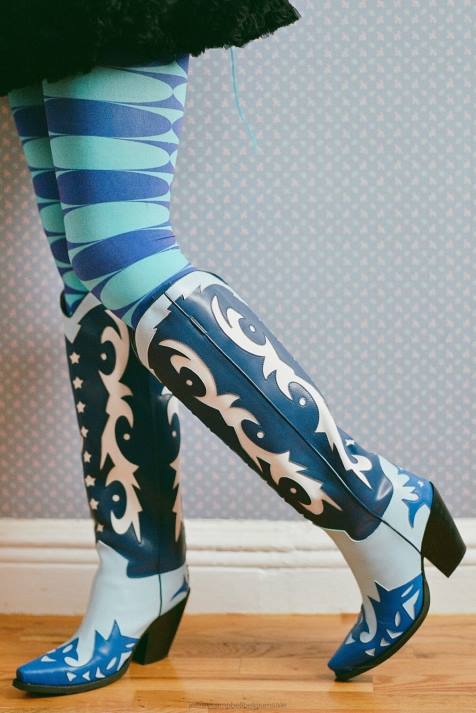 vrouwen Jeffrey Campbell starwood-2 blauwe combi V2LZ788 laarzen van knie tot dij