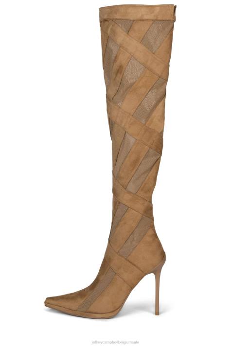 vrouwen Jeffrey Campbell strepen-kh natuurlijk suède gaas V2LZ700 laarzen van knie tot dij