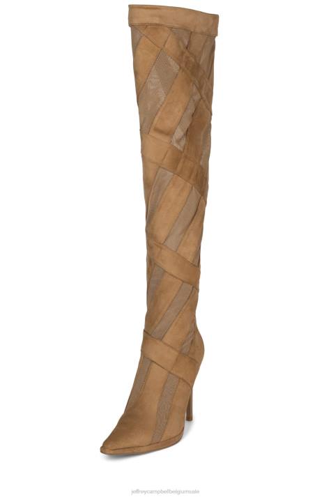 vrouwen Jeffrey Campbell strepen-kh natuurlijk suède gaas V2LZ700 laarzen van knie tot dij