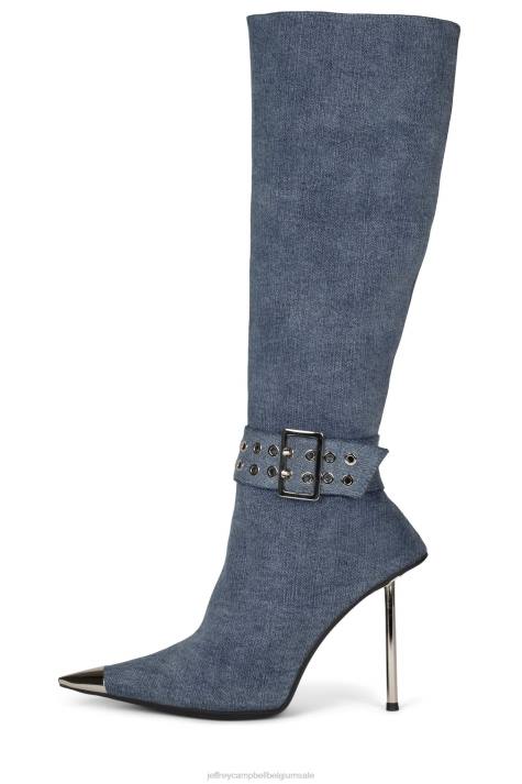 vrouwen Jeffrey Campbell terugblik blauw denim zilver V2LZ703 laarzen van knie tot dij