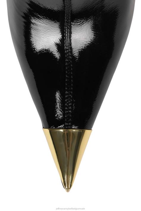 vrouwen Jeffrey Campbell terugblik zwart patent goud V2LZ704 laarzen van knie tot dij