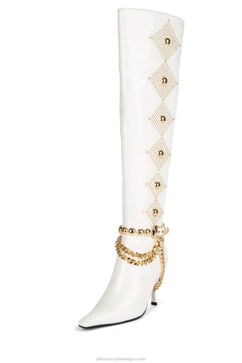 vrouwen Jeffrey Campbell vixxen wit lakgoud V2LZ803 laarzen van knie tot dij